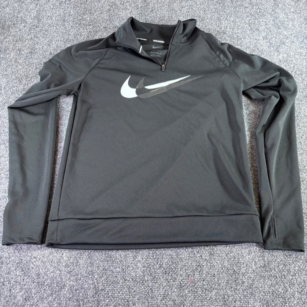 Nike Running Dri-FIT Pullover Womens XS Black 1/4 Zip Double Swoosh Athletic Top